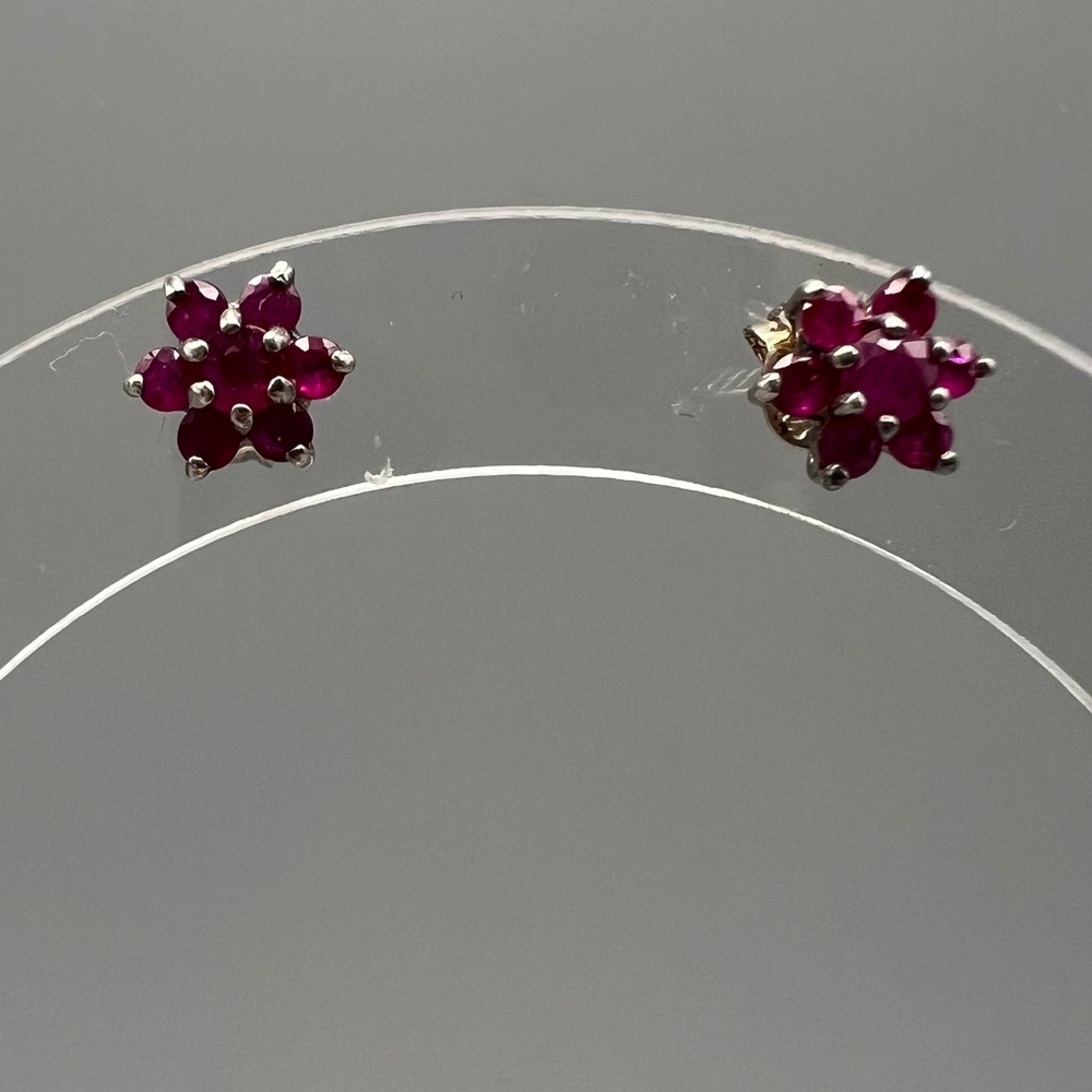 Ruby And Sterling Flower Stud Earrings - image 2
